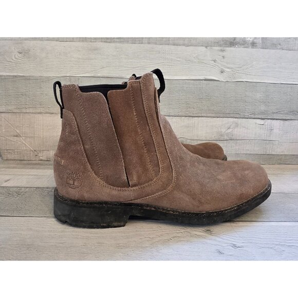 Timberland Mens Suede Chelsea Boots 9.5M Brown Genuine Leather & Manmade Upper - Picture 1 of 6